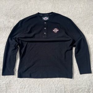 Harley-Davidson Black Waffle Henley Long Sleeve Tee L